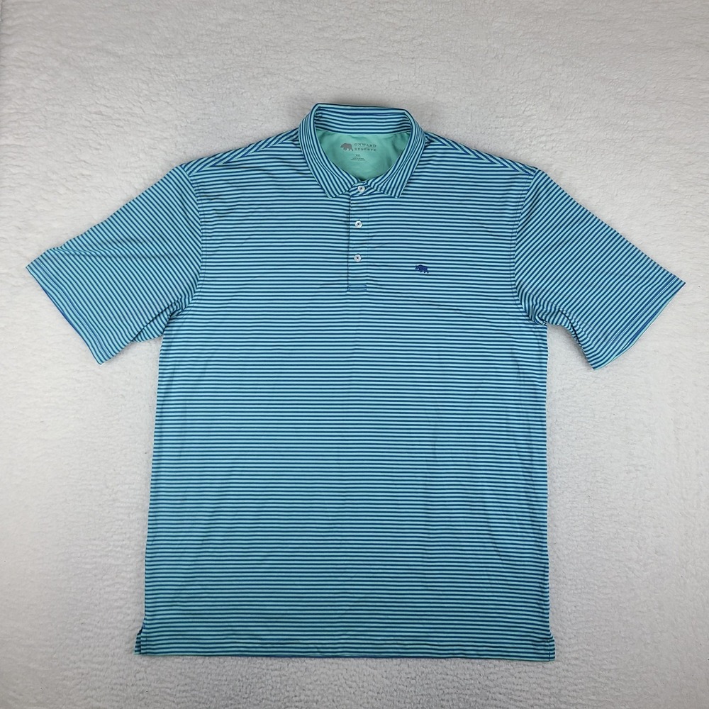 Onward Reserve Polo Shirt Mens‎ 2XL XXL Blue Teal Striped Performance Golf